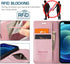 japezop iPhone 12 Mini Flip Case, Pink Leather, RFID Blocking, Card Holder, Slim Fit, Wireless Charging Compatible