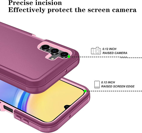 Qinmay 3-Layer Shockproof Phone Cover for Samsung Galaxy A15 5G with HD Screen Protector, WinRedPink