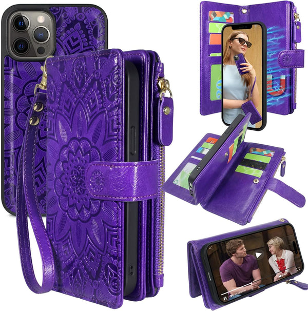 Harryshell Compatible with iPhone 12 Pro Max 6.7 Case Wallet, Detachable Magnetic Zipper Leather with Cash Pocket & 12