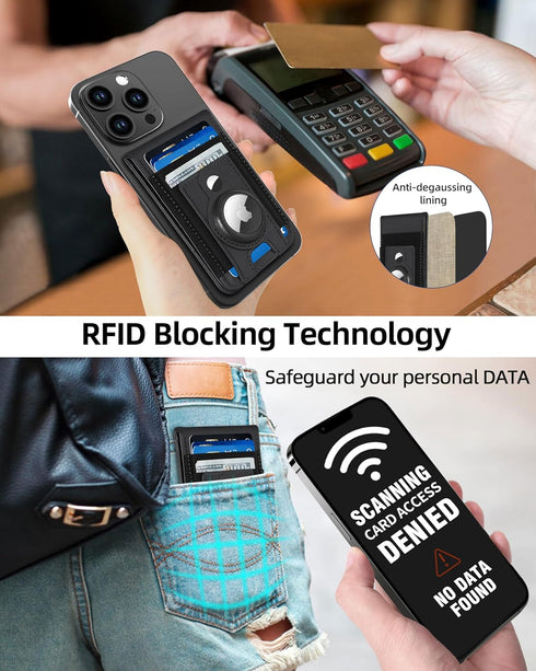 For Magsafe Wallet Stand with Airtag Holder, Strongest Magnetic Wallet for iPhone 15/14/13/12 Series, RFID Blocking,