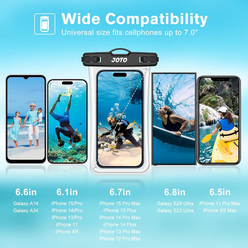 JOTO IPX8 Waterproof Phone Pouch Case, Underwater Dry Bag for iPhone 15 14 13 12 11 Pro Max, Galaxy S24 S23 S22 Ultra