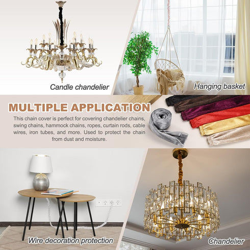 2ft PATIKIL Chandelier Chain Cord Cover, Velvet Cloth Fabric Chain Sleeve Decorative Cord Covers for Chandelier Wires