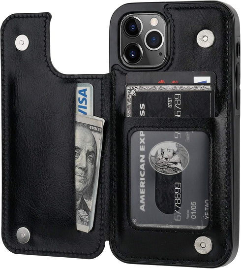 ONETOP Wallet Case for iPhone 12/12 Pro - PU Leather Kickstand Card Holder, Double Magnetic Clasp