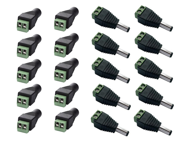 10 Male and 10 Female 12v DC Power Jack Adapter Connector for Led Strip CCTV Camera
