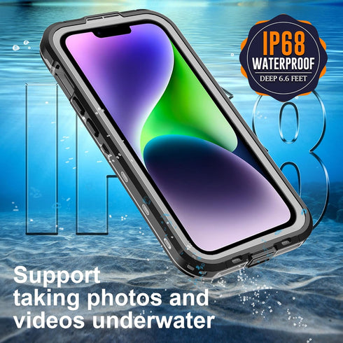 Ezanmull Waterproof Case for iPhone 14 Plus, Rugged Dustproof Shockproof with Built-in Screen Protector, Compatible