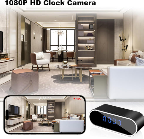 NJINALW Hidden Camera Clock, WiFi Spy Camera HD 1080P with Night Vision, Motion Detection, Nanny Cam