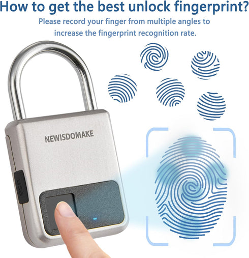 Fingerprint Padlock, Smart Biometric Lock with USB Charging, Suitable for Luggage, Suitcase, Backpack, Gold