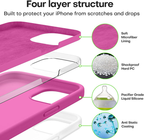 CellEver iPhone 13 Case, Hot Pink Ultra Durable Silicone with Military Grade Protection & Slim Fit