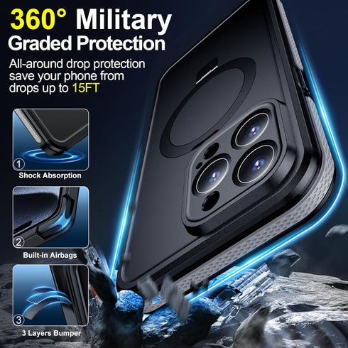 Ultra Magnetic for iPhone 15 Pro Max Waterproof Case with Sturdy Stand, Built-in Screen & Lens Protector [IP68