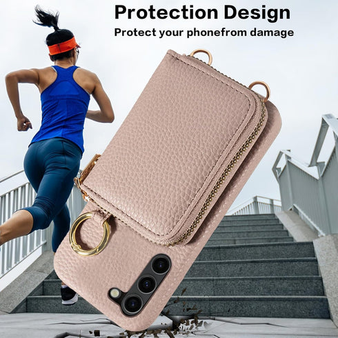 Furiet Wallet Case for Samsung Galaxy S23 5G, Luxury PU Leather Zipper Flip Organ Purse, Khaki