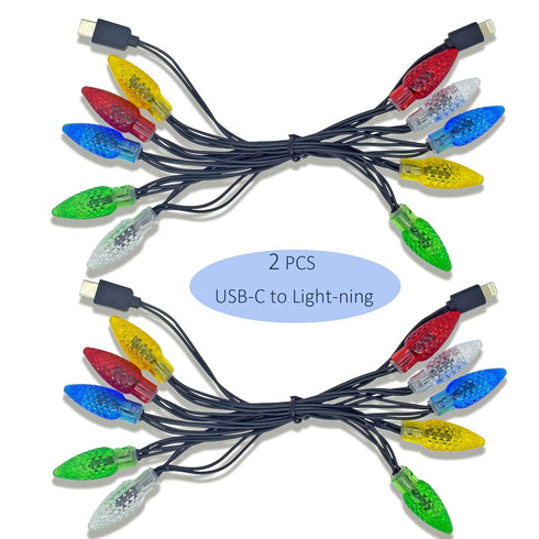 2 Pack Christmas Light Phone Charging Cable, USB-C to Lightning Charger Cord 4.5 FT/10 LED Festive Bulb Cables for