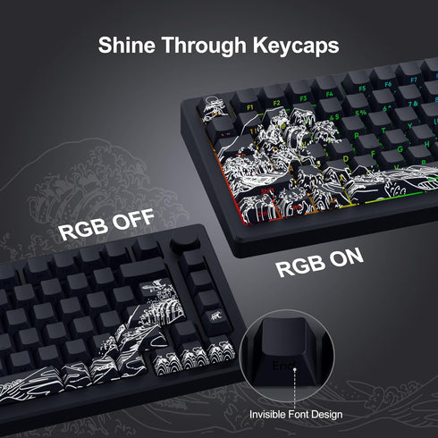 XVX Shine Through Keycaps, PBT Dye Sub Keycap Set, 131 Keys Cherry Profile Custom Keycaps for Mechanical Keyboards