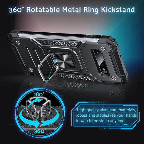 Anqrp Galaxy S10 Plus Case, Military Grade Protective Cover with Enhanced Metal Ring Kickstand, Black
