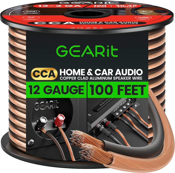 GearIT Pro Series 12 Gauge Speaker Wire Cable (30.4 Meters / 100 Feet / Black Clear) for Car Audio and Home Theater