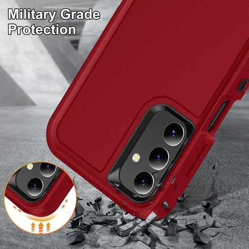Galaxy A15 5G Case with Kickstand, 3-Layer Military Grade Protective Cover, Shockproof Silicone - Red/Black
