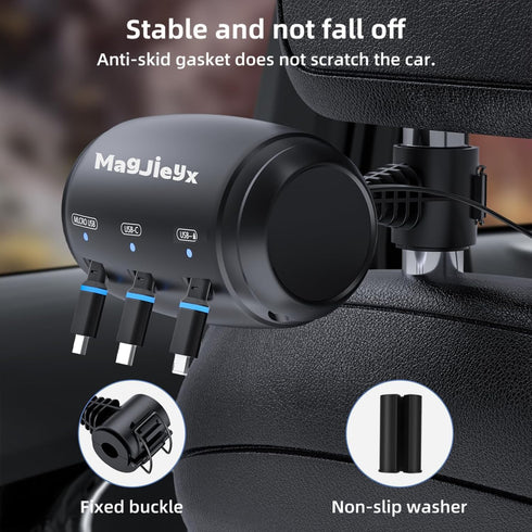MAGJIEYX 3 1 17/16/15/14/iPad/Android/Samsung|Uber for Retractable Car Charging Station Box, in Headrest Fast Power