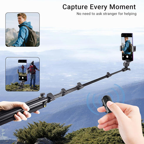 LenTok Phone Tripod Stand with Remote Zoom for Video Recording, Vlog Metal Selfie Stick Tripod for iPhone with Wireless