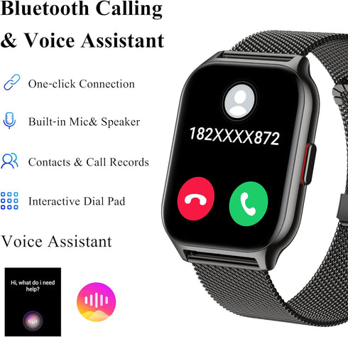Popglory Smart Watch, 2.01'' with AI Voice Control, Answer/Make Calls, Blood Pressure/SpO2/Heart Rate Monitor, Fitness