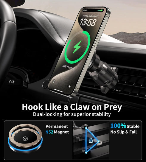 MagSafe Car Mount Charger - Wireless Car Charger with LED Light for Night Align, Strong Magnetic Holder