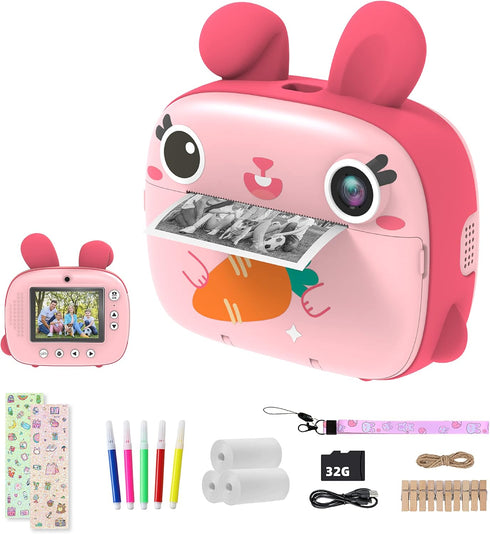 CAMCLID Kids Instant Camera - 2.5K Instant Print Camera with No Ink, 32GB