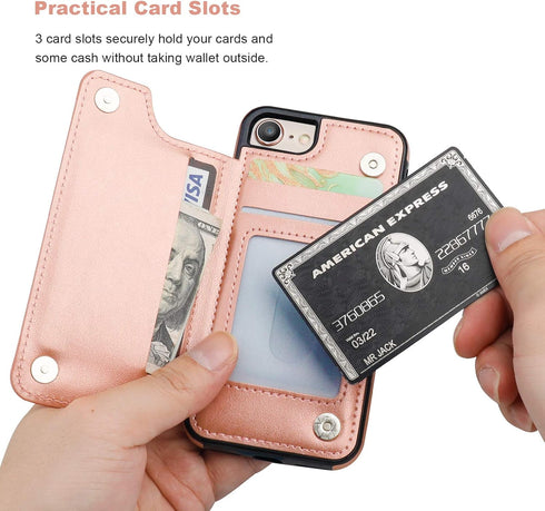 Vaburs Wallet Case for iPhone SE(2022)/SE(2020)/8/7, Card Holder, Embossed Mandala Pattern, Rose Gold