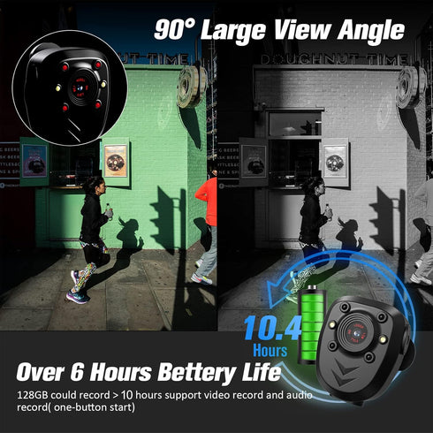 Mini Body Camera Video Recorder, Built-in 128GB Memory Card with Night Vision IR & Loop Record HD 1080P