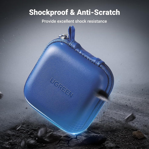 UGREEN Waterproof Earphone Case for AirPods Pro & JLab Earbuds, with Carabiner, for Headphones & SD Cards, Blue