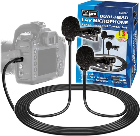VidPro XM-DLC Dual-Head Interview Lavalier Microphone for DSLR Cameras & Camcorders