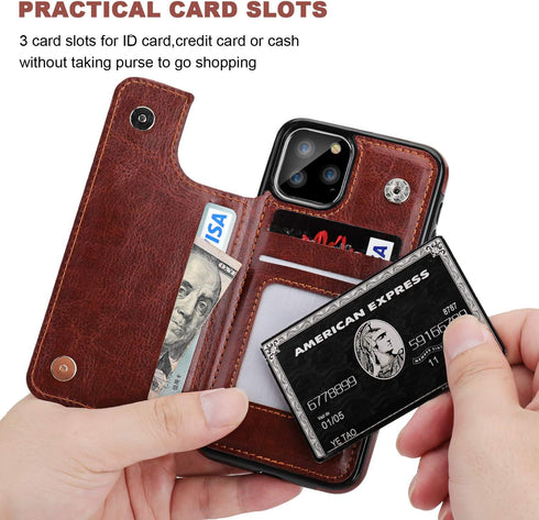 OT ONETOP iPhone 11 Pro Wallet Case, PU Leather Kickstand with Card Holder, Shockproof Cover (Brown)