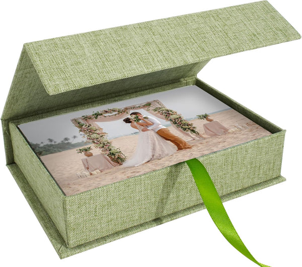 Photo Storage Box 5x7 - Linen Memory Box for Storing Photos, Pictures, Certificates, Scrapbooking Supplies, Keepsakes,