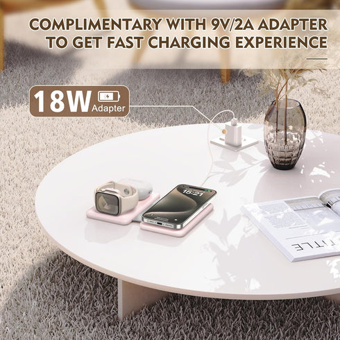 Wireless Charger for iPhone, 3 in 1 Charging Station for Apple Devices, Foldable Magnetic Charging Pad for iPhone