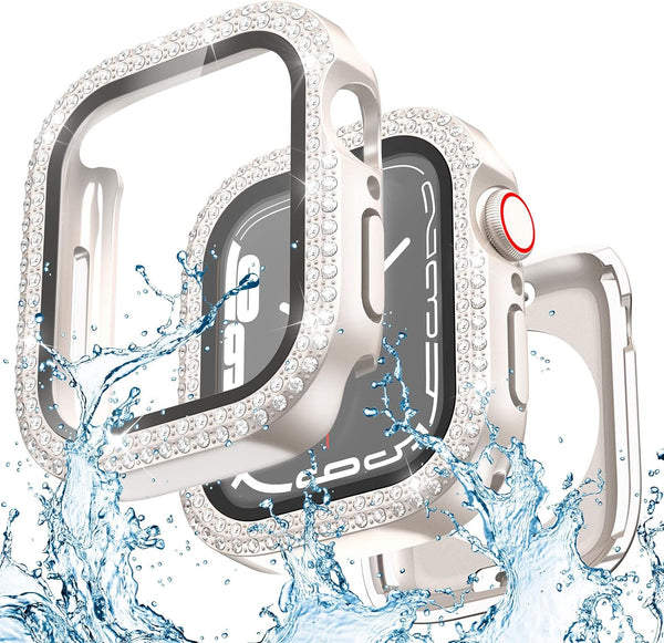 2 in 1 Waterproof Bling Case for Apple Watch, 40mm Screen Protector SE Series 6/5/4, Women Glitter Diamond Bumper