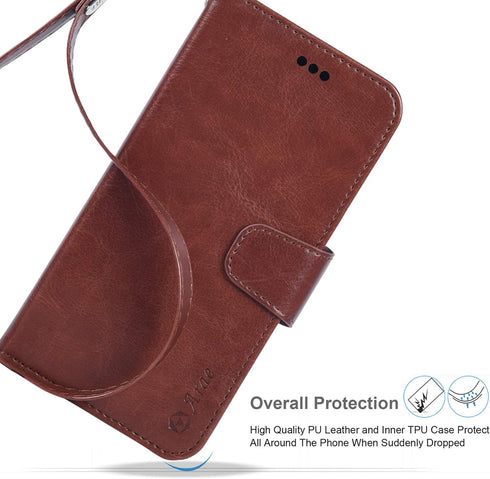Arae Wallet Flip Cover Case with Card Holder for iPhone 12/12 Pro (6.1"), Brown