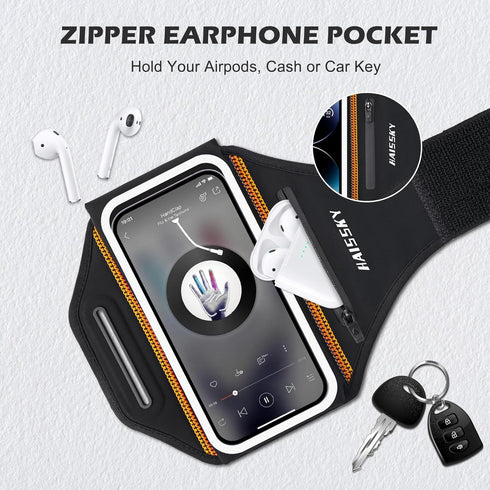 Phone Armband for Running, 3D Design Cell Phone Armband with Zipper Pocket for Earbuds, Water Resistant Sport Arm Band