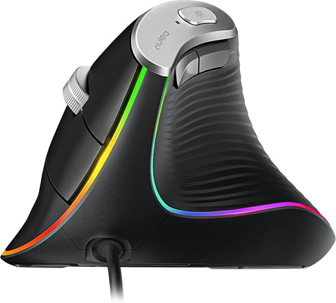 Nulea M504 Wired Vertical Mouse, USB Optical Ergonomic Mouse with 4 Adjustable DPI, 11 RGB Backlight Modes, Black