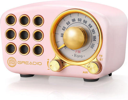 Greadio Retro Bluetooth Speaker, Vintage Radio- FM Radio with Old Fashioned Classic Style,