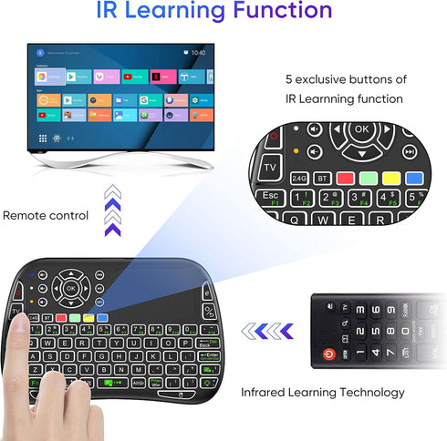Mini Voice Bluetooth Keyboard, Rechargeable Wireless with Touchpad, Backlit Small Keyboard with IR Learning, 2.4G