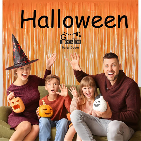 Orange Tinsel Curtain Party Backdrop - GREATRIL Foil Fringe Streamers for Fall/Thanksgiving/Birthdays Decorations