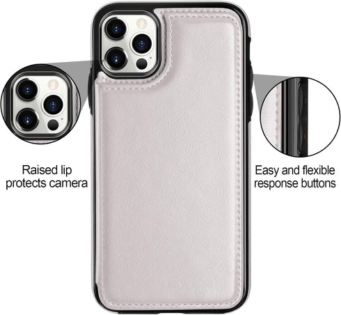 HianDier Wallet Case for iPhone 12 Pro MAX, 5G 6.7-inch Slim Protective Flip Folio with Credit Card Slot, White