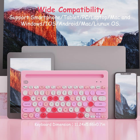 HUO JI Wireless Keyboard - Multi-Device Bluetooth and 2.4G Dual Mode for iPad, iPhone, PC, Smart TV, Pink