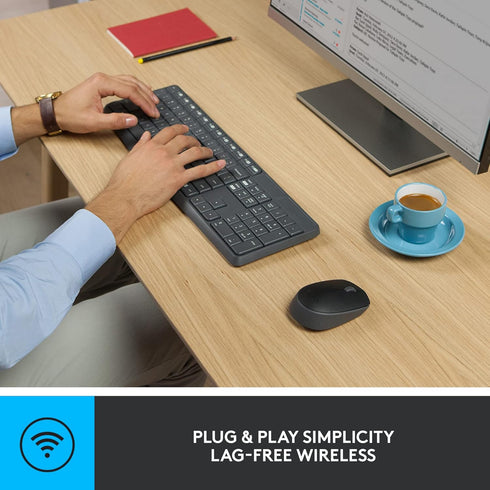 Logitech MK235 Wireless Keyboard and Mouse Combo, USB Receiver, 15 FN Keys, Long Battery Life for Windows, PC