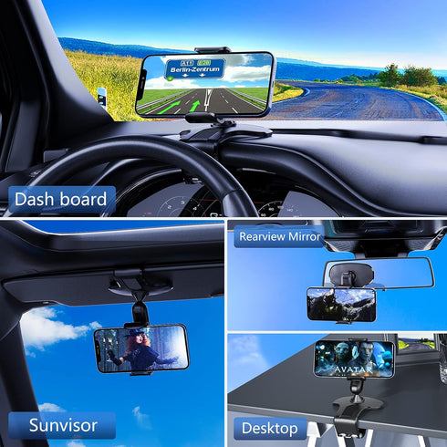 360 Degree Rotation Dashboard Cell Phone Holder for Car, Suitable for 4 to 7 inch Smartphones, Black