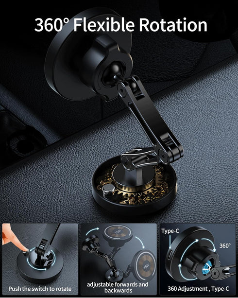 Magnetic Wireless Car Mount Charger, 15W Fast Charging Mag-Safe Car Mount, Fits iPhone 15 14 13 12 and All Smartphones
