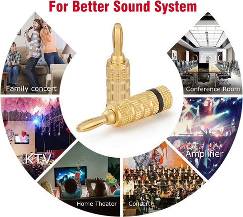 WGGE WG-3333 24k Gold Plated Speaker Banana Plugs - Closed Screw Type (12 Pairs)
