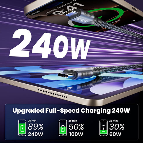 Arkidyn 20ft, 240W 20Gbps 4K@60Hz 17/16/15, USB C to USB C Cable PD Fast Charging, Data Transfer, Video Cable, Durable