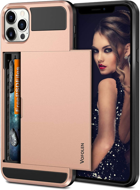 Vofolen iPhone 12 Pro Max Case 5G Wallet Cover with Credit Card Holder Slot, Rose Gold
