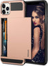 Vofolen Compatible with iPhone 12 Pro Case, Wallet Cover with Credit Card Holder, Anti-Scratch Dual Layer, Rose Gold