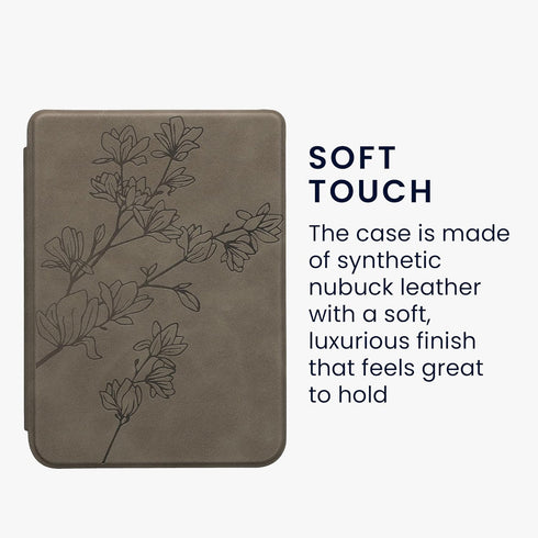 kwmobile 2E 4 Cover Compatible with Kobo Clara / Tolino Shine Cover - eReader Case - Magnolias Grey