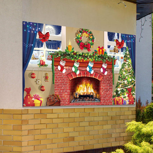 6x4 Feet Christmas Fireplace Theme Backdrop, Extra Large Red Brick Wall Decoration for Photo Baby Shower