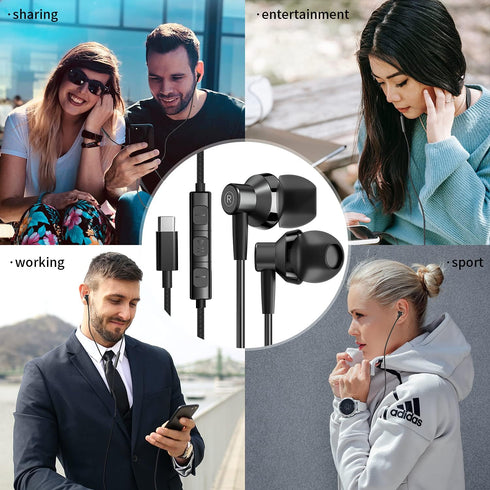 USB Type C Headphones with Microphone & Volume Control - Stereo Earphones for Samsung Galaxy S20+/S21, Google Pixel,